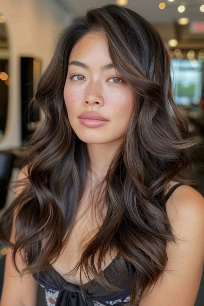 Iced espresso brunette with cool highlights.