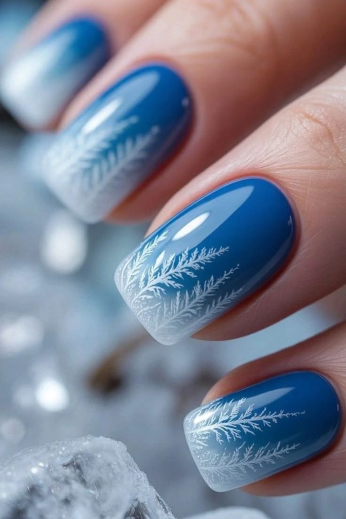 Icy blue ski track winter nails.