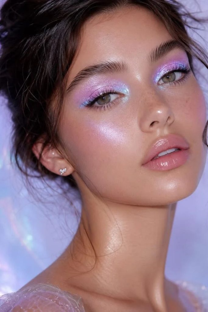 Dreamy lavender fairy dust makeup.
