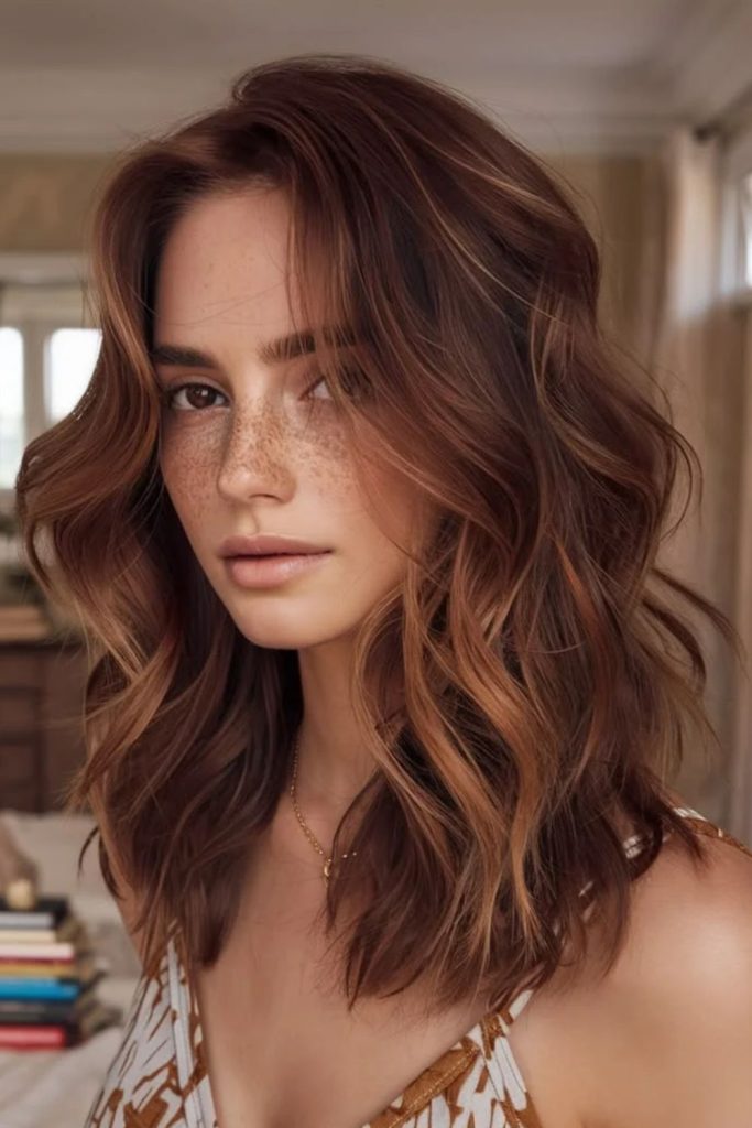 Mahogany gingerbread hair with reddish brown tones.