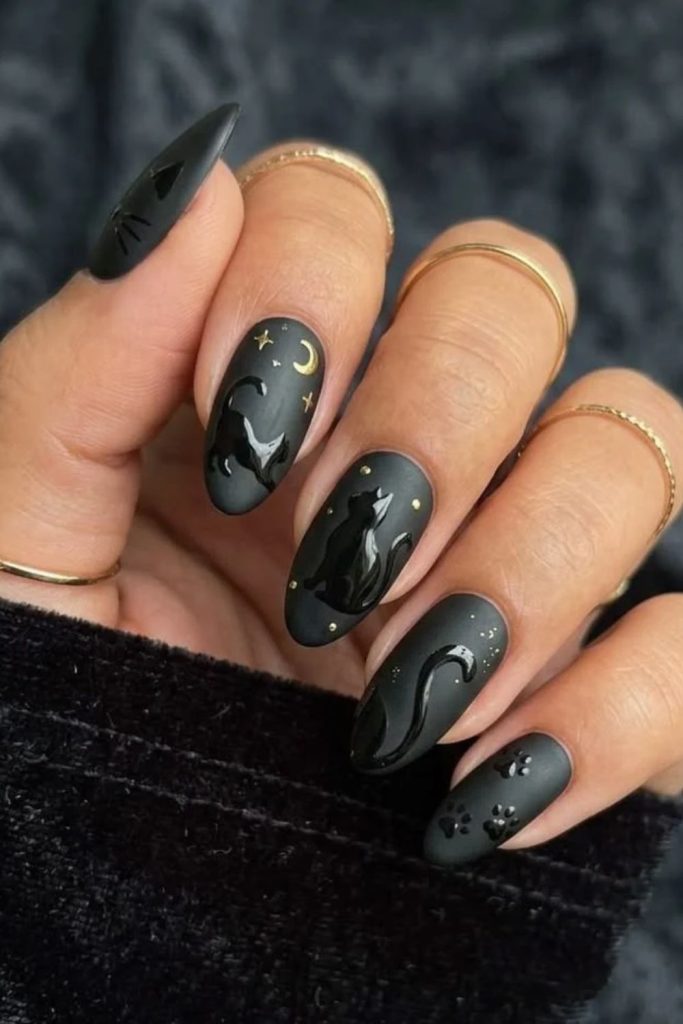 Matte black panther minimalist nails