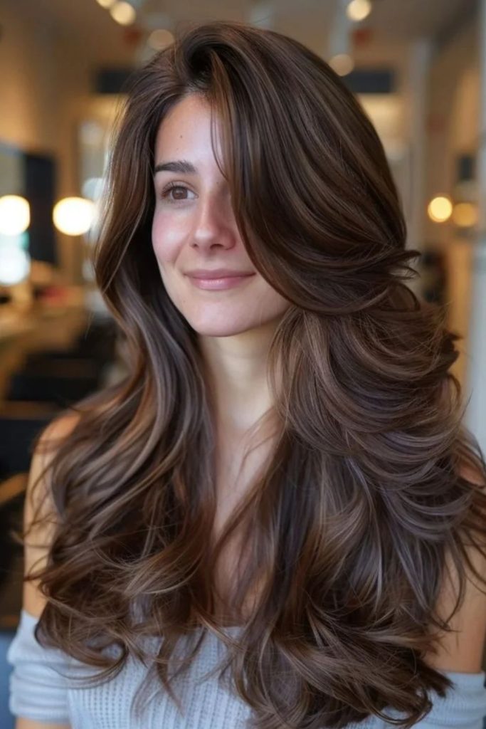 Long layers in milk chocolate brunette