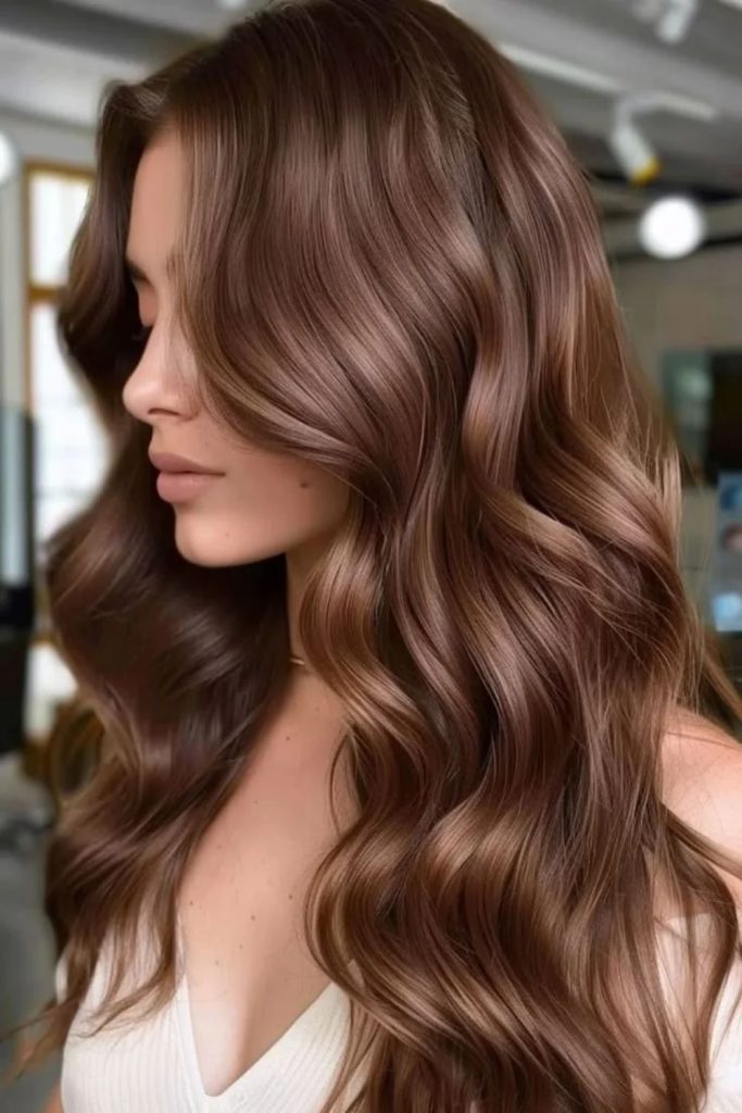 Subtle auburn balayage on chocolate hair