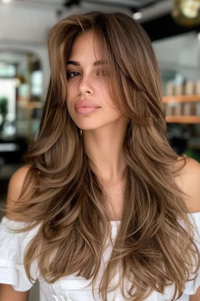 Toffee balayage on milk chocolate hair