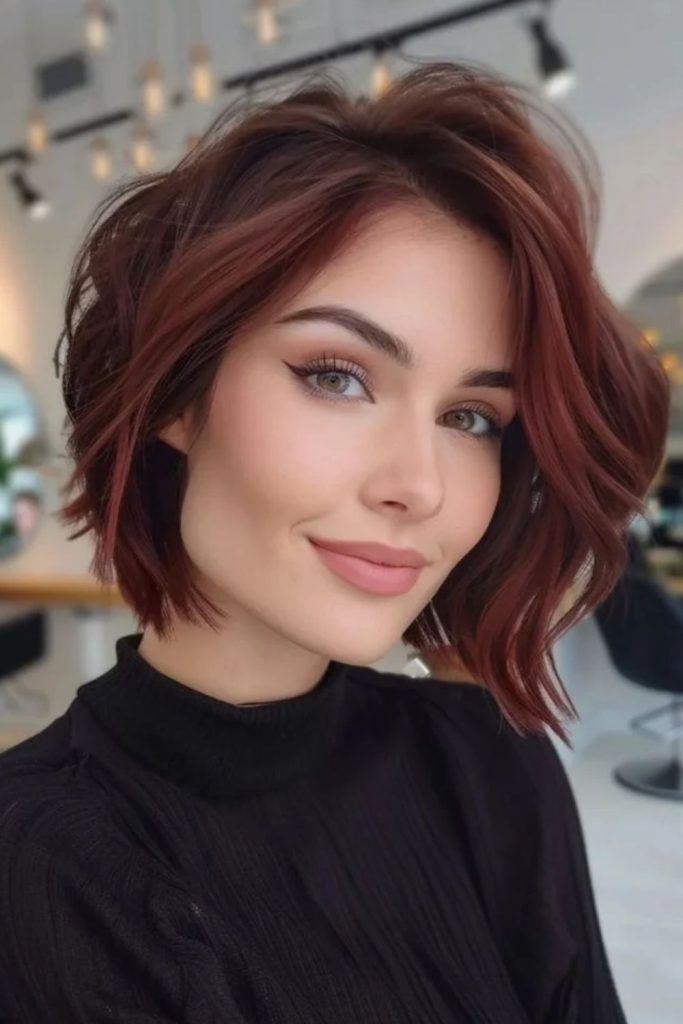Mocha brown hair with rose brown undertones.