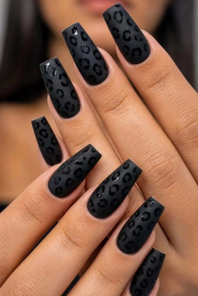 Luxe black panther print nails