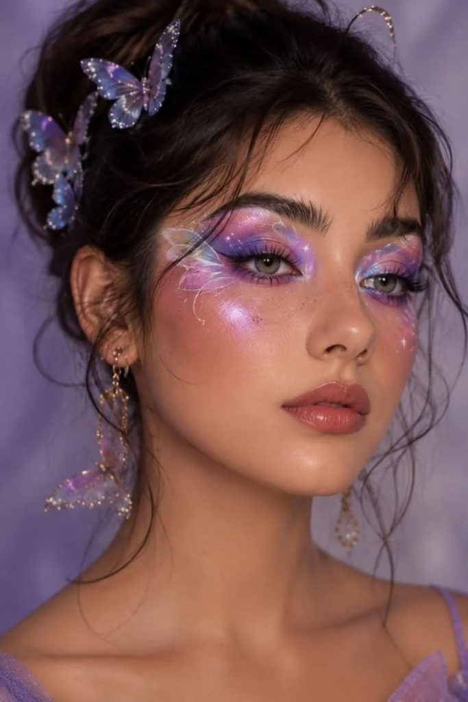 Pastel plum fantasy fairy makeup.