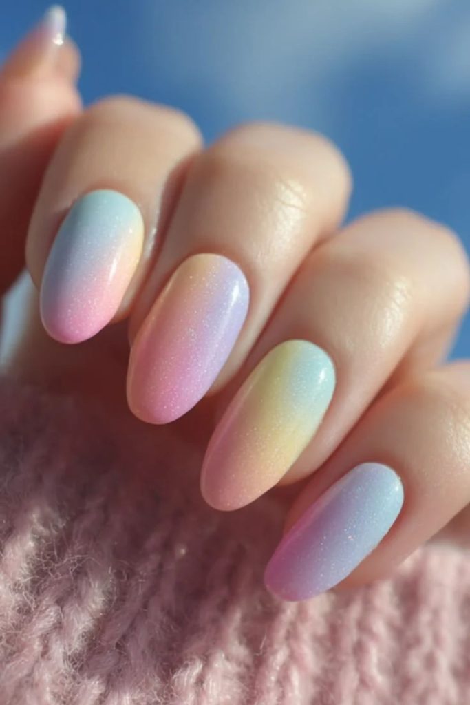 Pastel colorful ski vacation nails.