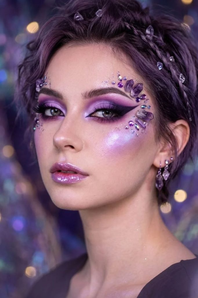 Sparkling plum crystal fairy makeup.
