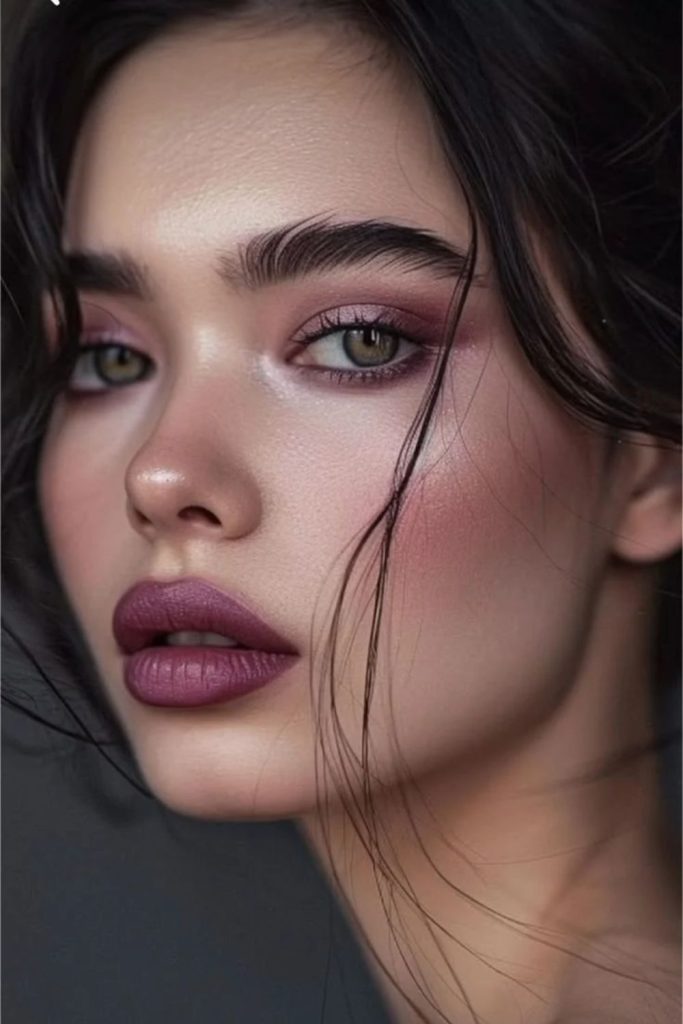 Delicate plum petal fairy makeup.