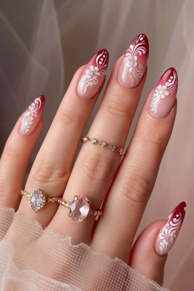 Poinsettia flowers embellished with elegant pearl accents.