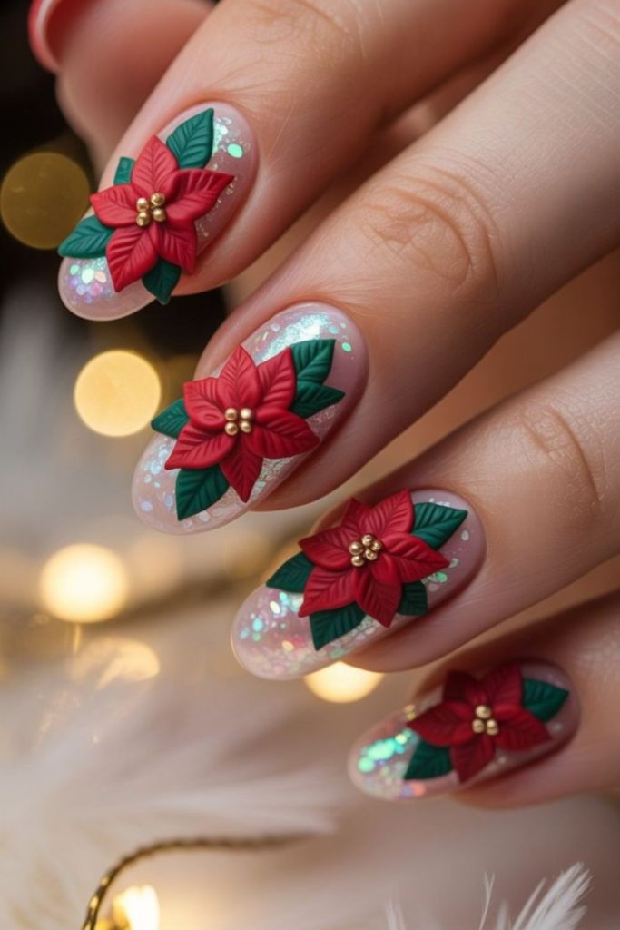 Red poinsettias paired with delicate white snowflakes.