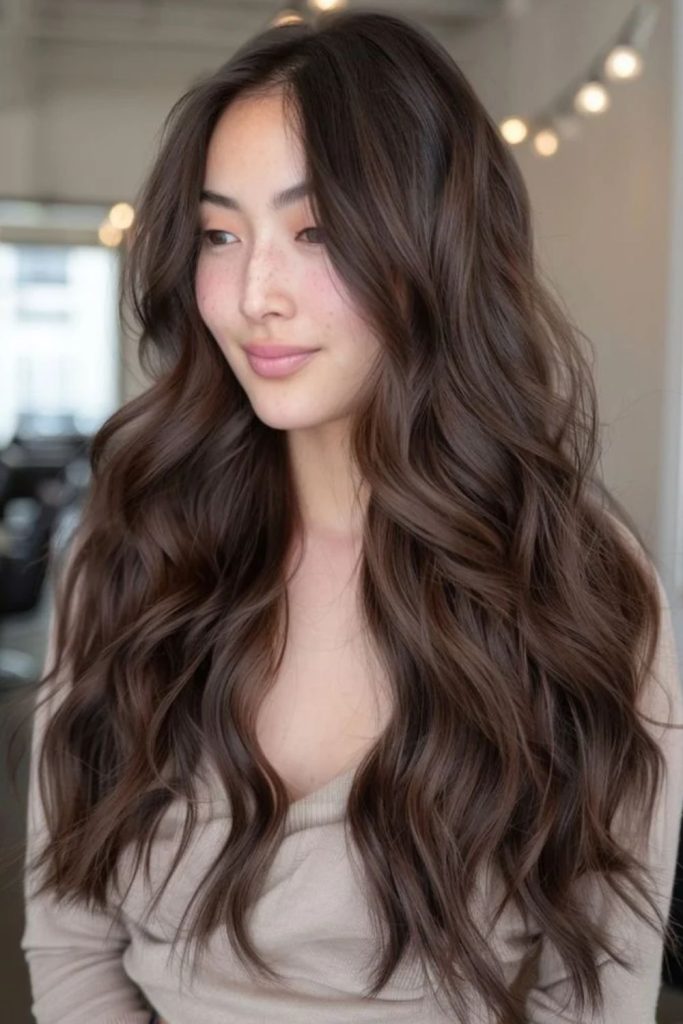 Rich hazelnut espresso hair with subtle highlights.
