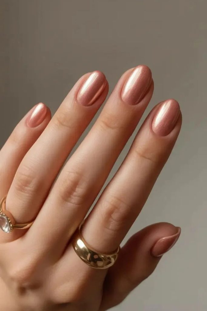 Rose Champagne Pearl Nails with Blush Shine.