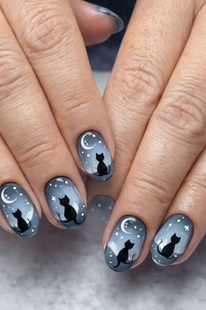 Royal midnight black cat nails