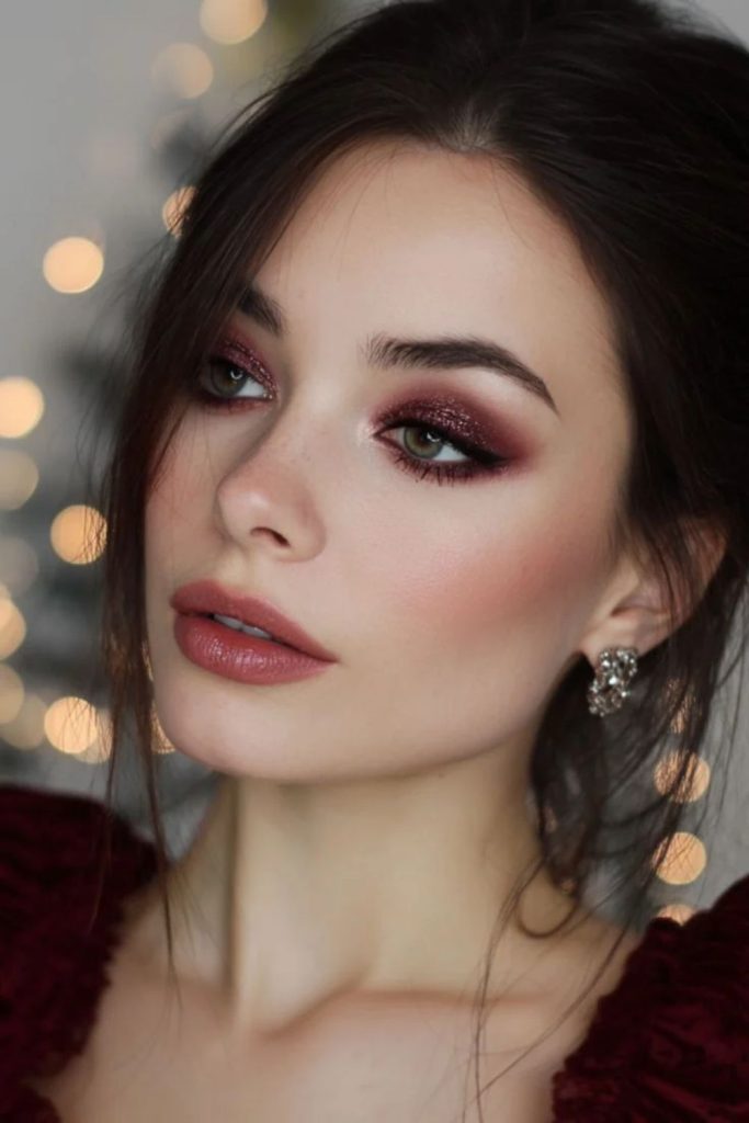 Ruby Midnight Siren burgundy shimmer makeup