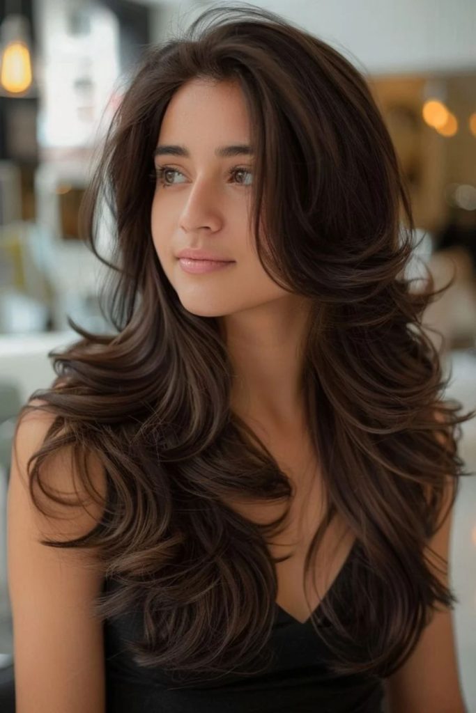 Silky espresso black sleek brunette hair.