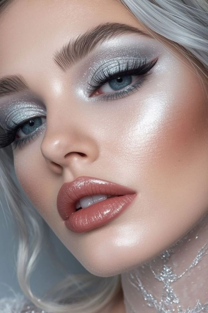Silver Ice Queen frosted eye makeup