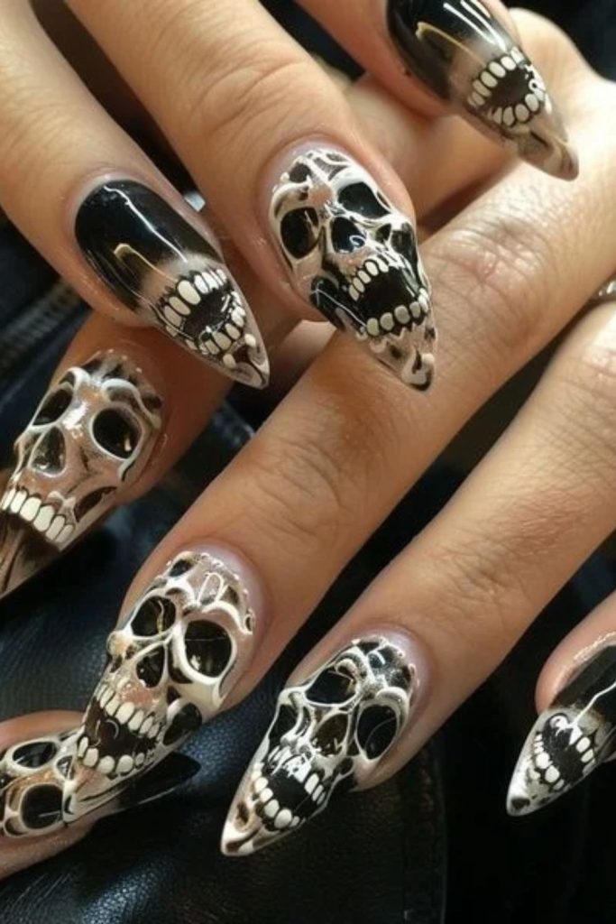 Three-Dimensional Skeleton Nails with Sculpted Bone Art
