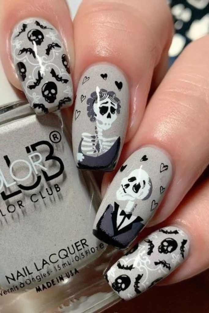 Heart Motif Skeleton Nails with Romantic Details