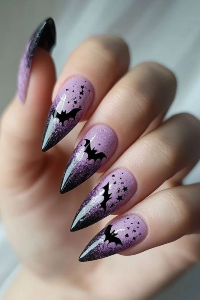 Ombre Skeleton Nails with Smoky Purple Gradients