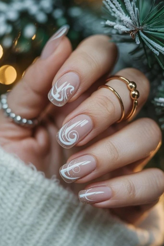 Elegant ski chalet French tip nails.