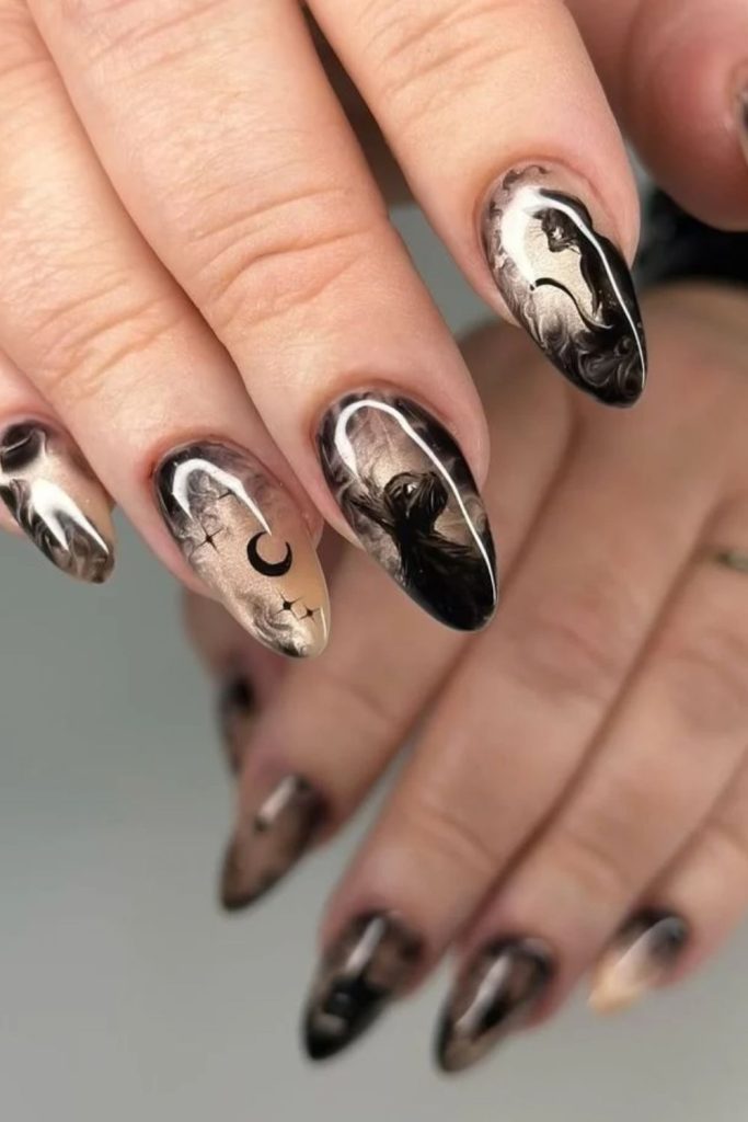 Smoky black cat eye nails