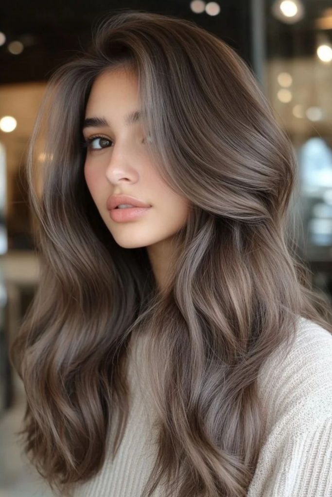 Smoky milk chocolate cool brown hair.