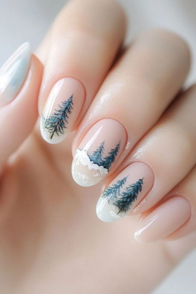 Snowflake ski adventure inspired nails.