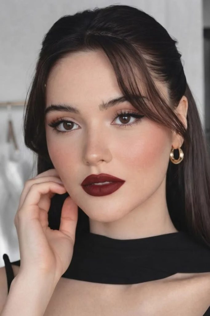 Soft everyday cherry cola makeup look.