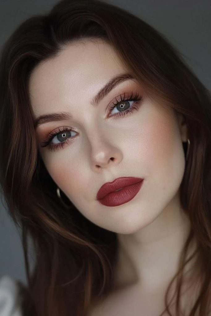 Soft matte cherry cola glam makeup.