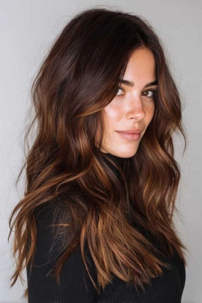 Spiced chestnut brown brunette waves