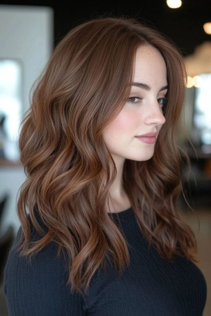 Toasted chestnut brown wavy hair
