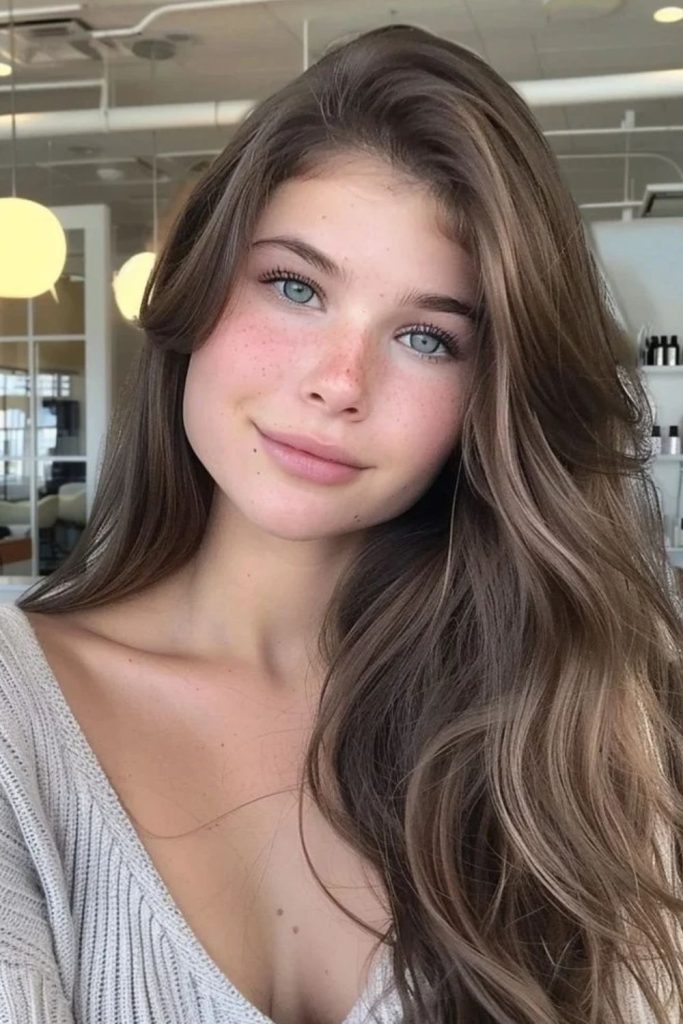 Toasted marshmallow cocoa brunette balayage hair.