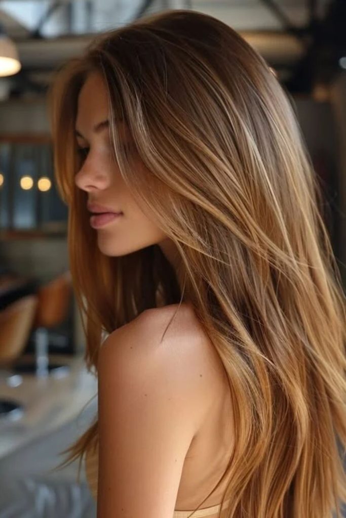 Toffee latte layers with creamy highlights.