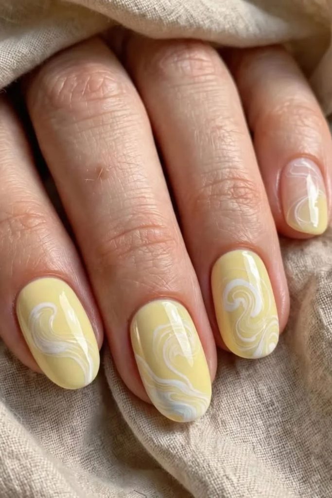 Vanilla butter swirl nail art design.