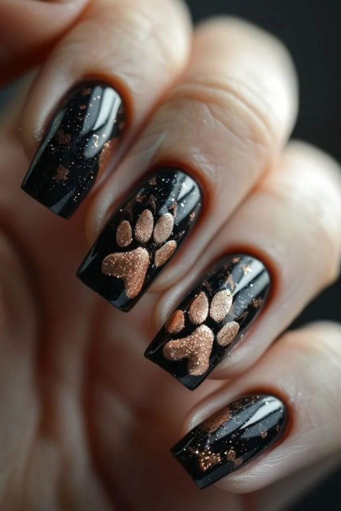 Velvet black cat paw manicure