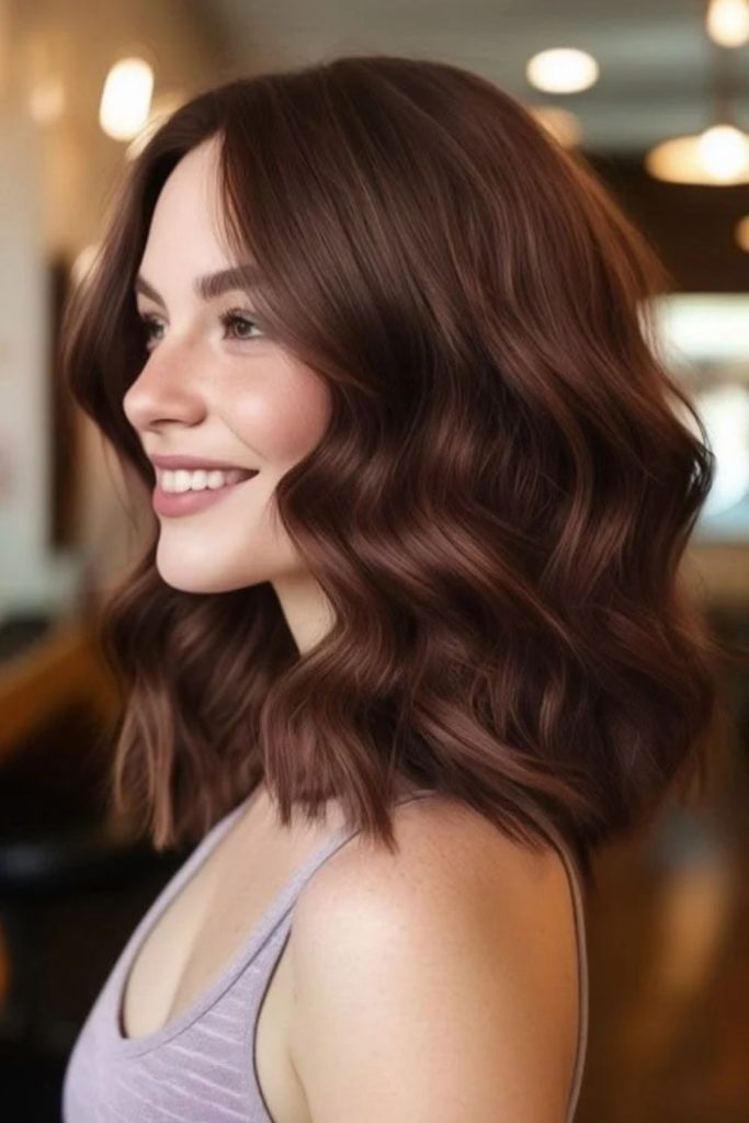 Warm chestnut cocoa brunette hair color.