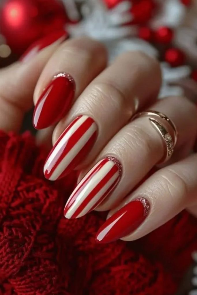 Bold red ski racer inspired nails.