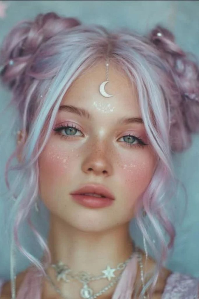 Winter plum frosted fairy makeup.